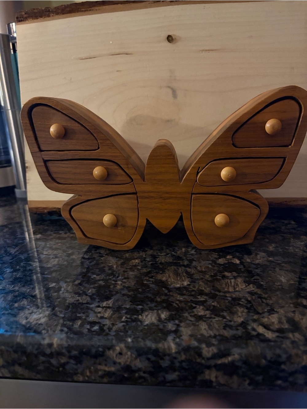 Inlay hand made Butterfly Shaped Wooden Jewelry Box - Warm Brown